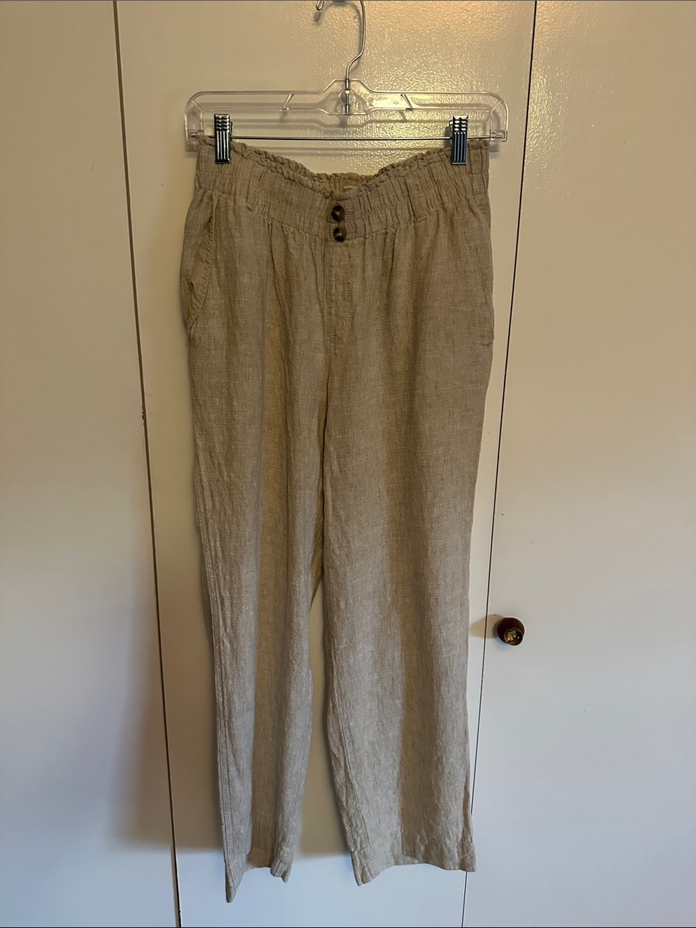 Briggs New York Natural Beige Linen-Blend Drawstring Pants